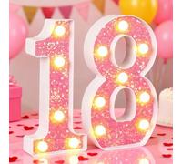 18th Birthday Decorations LED Light Up Numbers, Pink Marquee Lights Number 18 Sign for Girls Birthday Party Anniversary Home Decor