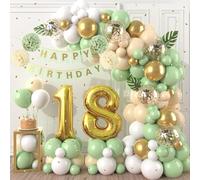 18th Birthday Decorations Sage Green,18th Birthday Balloon Garland Party Decoration with Number 18 foil balloons,Happy Birthday Banner for Boys Girls 18 Birthday Party Decorations