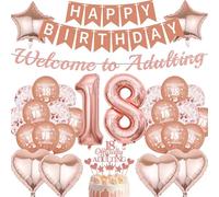 18th Birthday Decorations Women Girls - 31 Pcs Rose Gold Party Decoration Including Welcome To Adulting Banners Number 18 Foil Balloon Happy 18 Birthday Latex Balloons for 18 Years Old Party Supplies