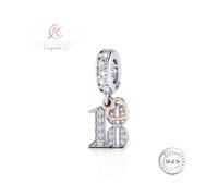 (18th) Birthday Digit With Golden tag dangle 13th,15th, 16th, 18th, 30th, 40th, 60th charm for women bracelet S925 Sterling Silver Ideal Gifts Birthday