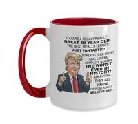 18th Birthday Donald Trump Two Tone Coffee mug, 18 Year Old Bday Gift Usa American President Novelty Cup, Funny Gag Mug For Friend, Brother, Coworker
