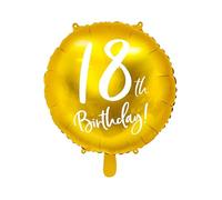18th Birthday Foil Balloon, Round Gold Party Decoration, 45 cm