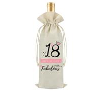 18th Birthday Gift for Girls,Reusable Linen Jute Wine Bottle Bag with Drawstring,“18 and Fabulous” Design,Decorative Eco,Friendly Gift Wrap,Perfect Birthday Present for Her or Friend