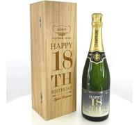 18th Birthday Gift For Him or Her Personalised 75cl Bottle of Champagne Presented in an engraved Wooden Box [CHAM001]