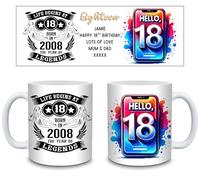 18th Birthday Gift for Him - Personalised 18th Birthday Mug, 'Life Begins at 18' & Mobile Phone Design, White Ceramic