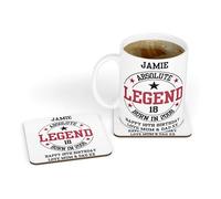 18th Birthday Gift for Him - Personalised Absolute Legend Born in 2008 18th Birthday Design Ceramic Tea & Coffee Mug & Coaster Gift Set