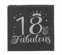 18th Birthday Gift for Women 18 & Fabulous Engraved Slate Coaster Present for 18 Year Old Etched Natural Slate Placemat (Square Coaster)