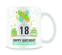 18th Birthday Gift for Women - Personalised Mug/Cup - Add Name - Birthday Balloons Design - Blue