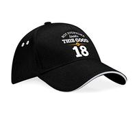 18th Birthday Gift Hat Baseball Cap for Men Women 18 Keepsake Present (Black/Grey Trim)