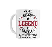 18th Birthday Gift - Personalised 18th Birthday Mug, Absolute Legend Born in 2008, Age 18, White Ceramic, Dishwasher Safe