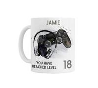 18th Birthday Gift - Personalised 18th Birthday Mug, 'You Have Reached Level 18' Gaming Controller Design, White Ceramic, for Boys, Son, Grandson