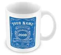 18th Birthday Gift - Vintage 2008 Personalised Mug/Cup (add Name, Year) - Blue