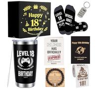 18th Birthday Gifts for Boys - 8 Pcs Gift Set with 20oz Tumbler, Bracelet, Keyring, Socks, Passport Cover & Funny Toilet Paper - Cool 18 Year Old Boy Birthday Gifts, Gift Ideas for 18 Year Old Boy