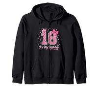 18th Birthday Girl Pink Leopard Bow Crown Cute 18 Years Old Zip Hoodie