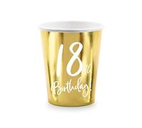 18th Birthday Gold Paper Party Cups Decorations x 6