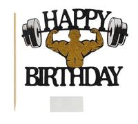 18th Birthday Gym Themed Fitness Cake Topper,Black Glitter Weightlifting Silhouette for Bodybuilder & Athlete Birthday Parties, Sport & Gym Enthusiast Celebration Decor