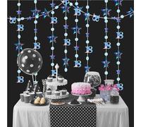 18th Birthday Hanging Swirls Decorations Blue Glitter 18 Circle Dots Star Garland Party Decorations Metallic Hanging Bunting Banner for 18th Birthday Wedding Anniversary Bridal Party