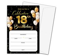 18th Birthday Invitation Cards with Envelopes - Classic Gold Theme Fill in The Blank Birthday Party Invite Cards, for Man, Woman Young People Banquet Party Supplies, 20 Invites With Envelopes - B7