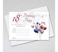 18th Birthday Invitations with Envelopes Male & Female - Vibrant Red, Blue & Silver Balloon Party Invites / 18th Birthday Party Invitation Cards with RSVP (Pack of 50 with Envelopes)
