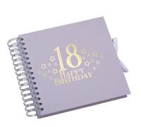 18th Birthday Memory Book with Star Design, Spiral-Bound Photo Album, Multiple Colours Customisable Scrapbook (Lilac)
