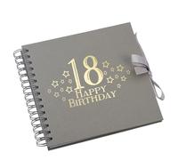 18th Birthday Memory Book with Star Design, Spiral-Bound Photo Album, Multiple Colours Customisable Scrapbook (Grey)