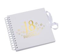 18th Birthday Memory Book with Star Design, Spiral-Bound Photo Album, Multiple Colours Customisable Scrapbook (White)