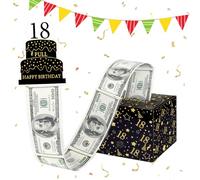 18th Birthday Money Box for Cash Gift, Black Gold Pull Surprise Money Gift Box for 18th Birthday Presents, Birthday Gift Money Box Money Presentation Box, Happy Birthday Money Gift Box for Boys Girls