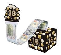 18th Birthday Money Box for Cash Gift,Black Gold Pull Surprise Money Gift Box for Boys and Girls 18th Birthday Presents,Birthday Gift Money Box Money Presentation Box for Cash Gifts Birthday
