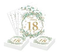 18th Birthday Paper Napkins, 40Pcs Sage Green 18th Birthday Decorations, 2-ply Disposable Eucalyptus Wreath 33x33cm Party Serviettes Napkins for Women Her Party Decorations