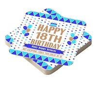18th Birthday Party Beer Mats - Pack of 12 Cardboard Drink Coasters for Men and Women - Table Decorations Tableware for Parties - Accessories for Home Bars Pubs - Looks Great - Blue