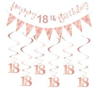 18th Birthday Party Decorations Rose Gold with Number 18 Hanging Swirls & Bunting, Elegant 18 Years Old Girl's Birthday Gift Set for Home/Wedding Theme Decor - Rose Gold.