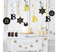 18th Birthday Party Hanging Swirls Streamers 22pcs Black Gold 18 Birthday Streamers Birthday Ceiling Decorations Shiny Foil Swirls for 18th for Boy Men Women Birthday Anniversary Party Celebration