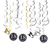 18th Birthday Party Hanging Swirls Streamers Decorations Black and Gold 18th Happy Birthday Bunting Banners Ceiling Decorations