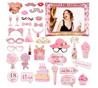 18th Birthday Photo Booth Props, Rose Gold Birthday Decorations for Women, Giant Inflatable Selfie Frame, 33PCS Birthday Party Photo Props for 18th Birthday Party Decorations and Gifts
