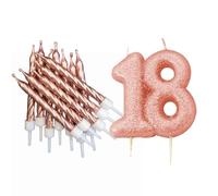 18th Birthday Rose Gold Candle Kit, Glitter Number 18 Cake Topper Candle and Rose Gold Candles, Birthday Cake Decoration