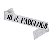 18th Birthday Sash, Age 18 Fabulous Sash, 18th Sash, Luxury Sparkling Glitter Gold, Rose Gold or Silver Happy Birthday Sash, 18th Birthday Decorations. (Silver)