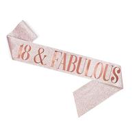 18th Birthday Sash, Age 18 Fabulous Sash, 18th Sash, Luxury Sparkling Glitter Gold, Rose Gold or Silver Happy Birthday Sash, 18th Birthday Decorations. (Rose Gold)