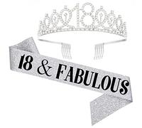 18th Birthday Sash and Tiara for Girls, 18 & Fabulous Birthday Sash and Crown, Happy 18th Birthday Gifts for Girls Party Favors Supplies and Decorations, Silver