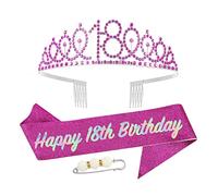 18th Birthday Sash and Tiara for Girls,Purple 18th Birthday Crown Costume Set for 18th Birthday Gifts,Rhinestone Birthday Crown and Shoulder Strap for Her 18th Birthday Decoration Party Accessories