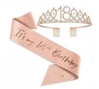 18th Birthday Sash And Tiaraset Rhinestone Crown Headband For With Glitter, 18th Birthday Badge For Women, Birthday For Women Gift Decorations，Adult Gift For 18-Year-Old Girl