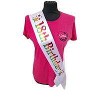18th Birthday Sashes - Variety of Designs and Colours (18th Star Birthday - White/Rainbow)