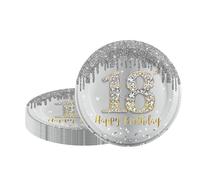 18th Birthday Sliver and Gold Party Plates - 16 Pack, 7 inch Plain Paper Plates for Girls, Boys, Kids, Her 18th Birthday Gifts and Party Supplies Table Decorations
