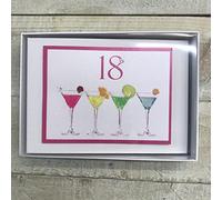 18TH Birthday. Special Occasion. Tiny Photo Album. NEON Cocktail Glasses Design. Hand Finished by WHITE COTTON CARDS (NC18T)