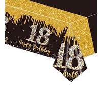 18th Birthday Table Cloth Black Gold,137*274cm Black Gold 18th Birthday Party Table Decoration Plastic Waterproof Rectangular Table Cover for Men Women Him Her Birthday Gifts Party Table Decoration