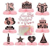 18th Birthday Table Decorations Girls - 10 Pcs Rose Gold Birthday Honeycomb Cake Topper Table Centerpiece Supplies for Boys Girls Men Women 18 Years Old Party Eighteen Year Old Table Toppers Decor