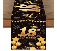 18th Birthday Table Runner Black Gold Happy 18th Birthday Table Runner for 18 Years Old Boys Men Women Celebration Birthday Anniversary Party Non-Slip Dining Table Linen Cloth Decorations, 180x35cm