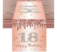 18th Birthday Table Runner Rose Gold Happy 18th Birthday Table Runner for 18 Years Old Women Girls Her Celebrate Party Decorations Non-Slip Dining Table Linen Cover Cloth Decor 72 Inches Long