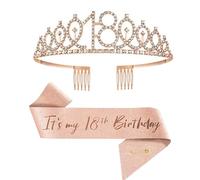 18th Birthday Tiara and Sash for Girls - Rhinestone Crown with 18th Birthday Sash - Rose Gold Accessories for Women, Teen Girls - Party Decorations for Her Celebration