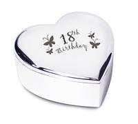 18th Birthday with Butterflies Silver Finish Heart Shaped Trinket Box Gift for Birthday