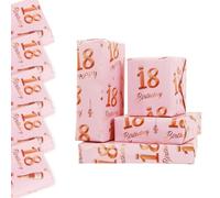 18th Birthday Wrapping Paper, 5 Sheets 70x50cm Rose Gold Pink Happy Birthdays Gift Wrap Paper for Girls Women, 18th Birthday Decorations - Recyclable